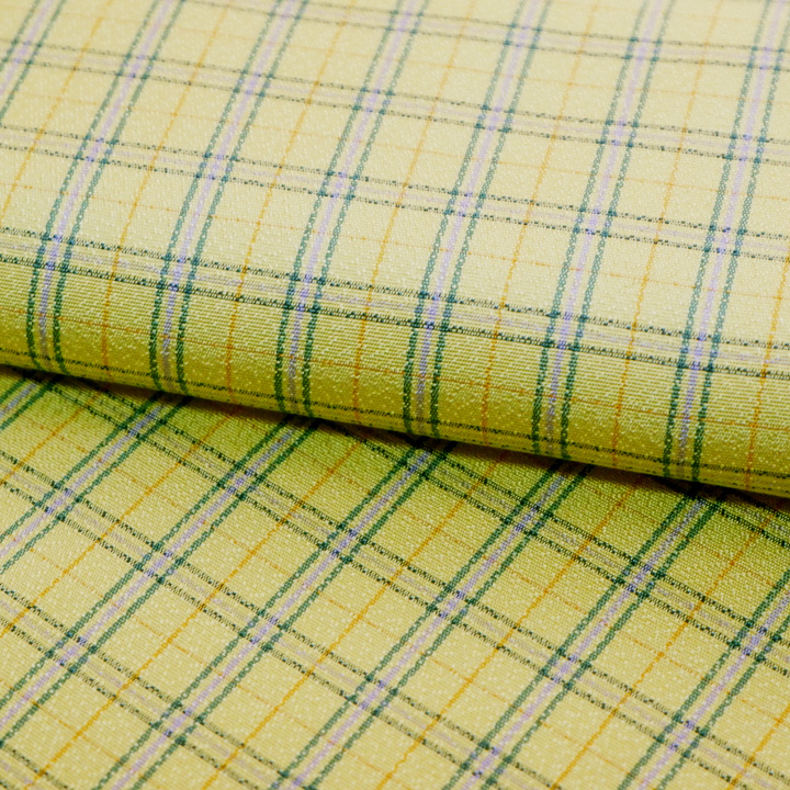 博多織 福絖織物 官兵衛格子 御召【イエロー　橙×緑 】