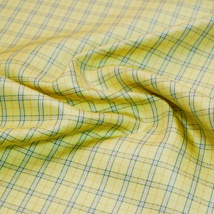 博多織 福絖織物 官兵衛格子 御召【イエロー　橙×緑 】