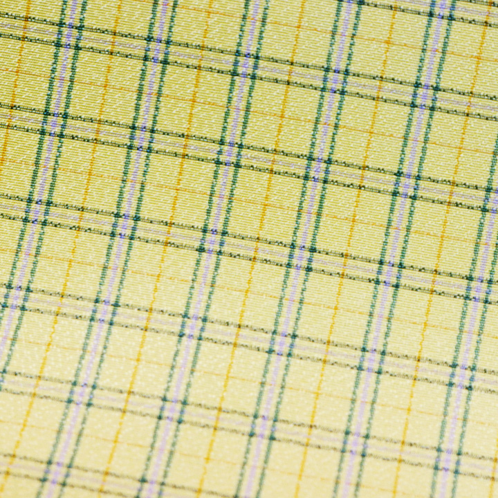 博多織 福絖織物 官兵衛格子 御召【イエロー　橙×緑 】