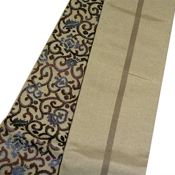 本場筑前博多織　武双角帯【唐草　カーキ色】