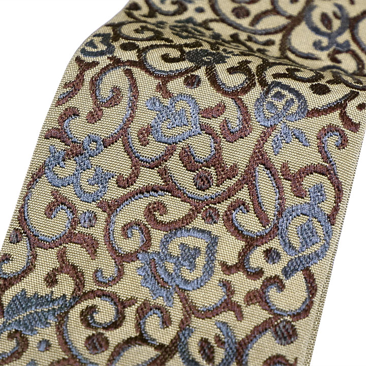 本場筑前博多織　武双角帯【唐草　カーキ色】