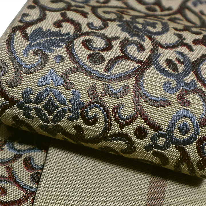 本場筑前博多織　武双角帯【唐草　カーキ色】