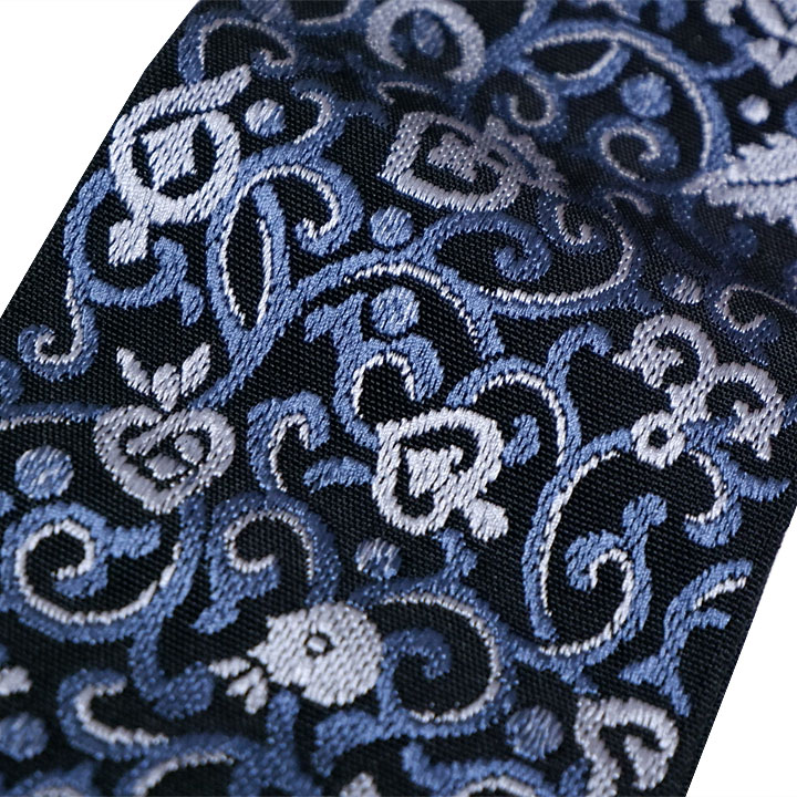 本場筑前博多織　武双角帯【唐草　黒　藍鼠】