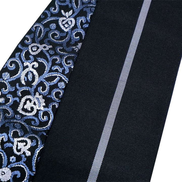 本場筑前博多織　武双角帯【唐草　黒　藍鼠】