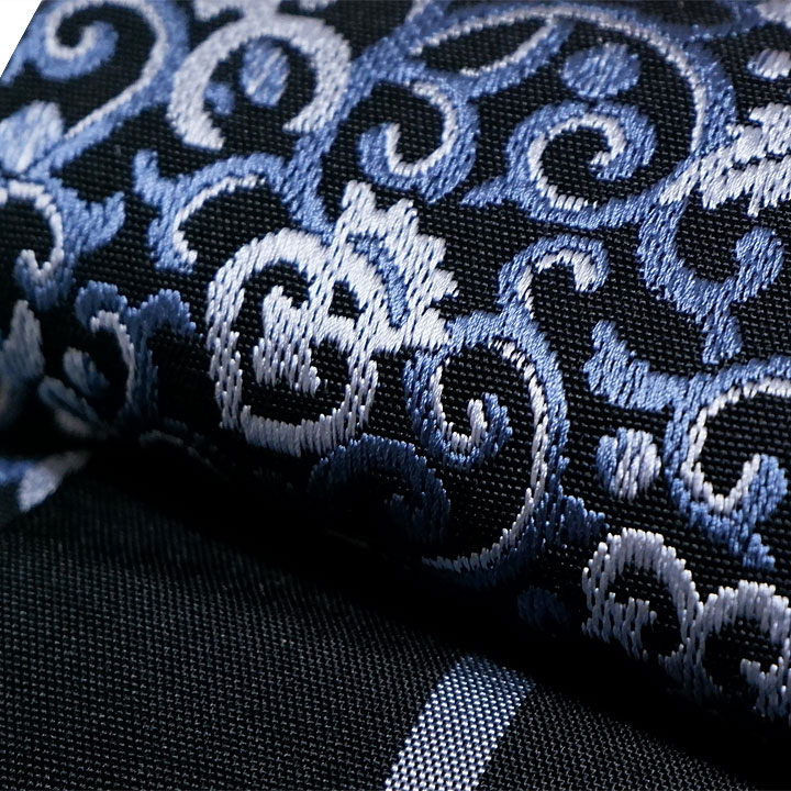 本場筑前博多織　武双角帯【唐草　黒　藍鼠】