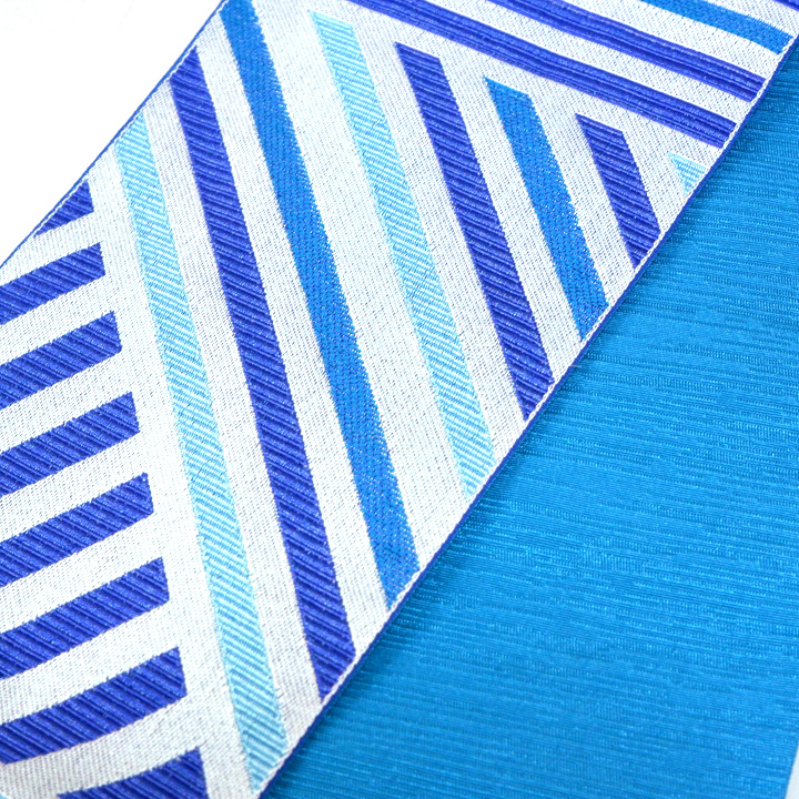 ポリエステル リバーシブル半幅帯【幾何学線　青】