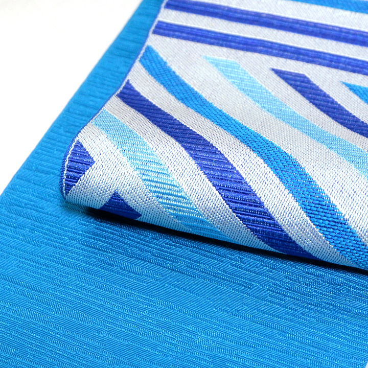 ポリエステル リバーシブル半幅帯【幾何学線　青】