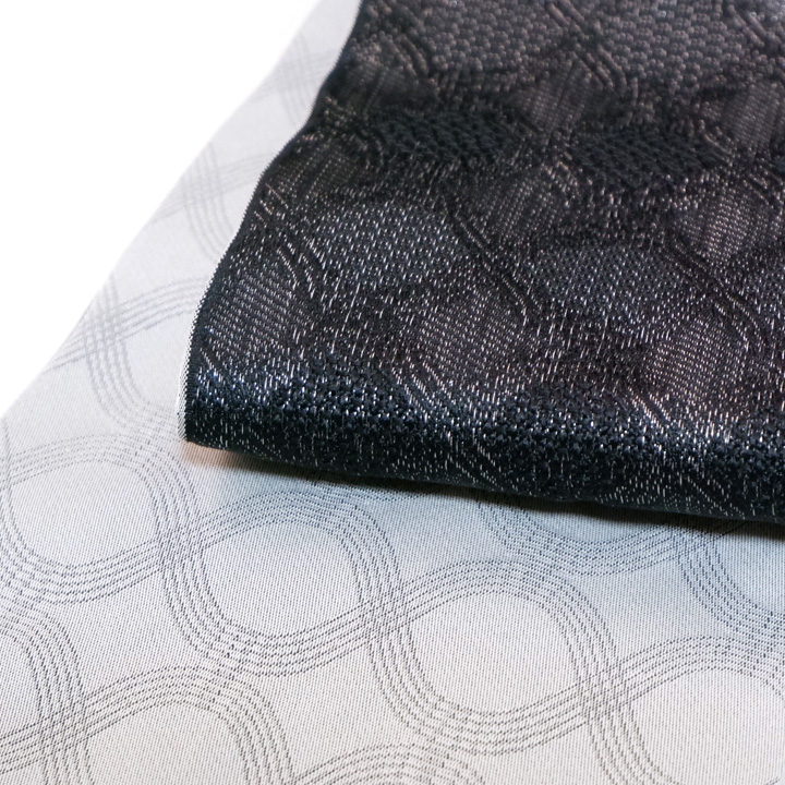 ポリエステル リバーシブル半幅帯【曲輪　黒・グレー】