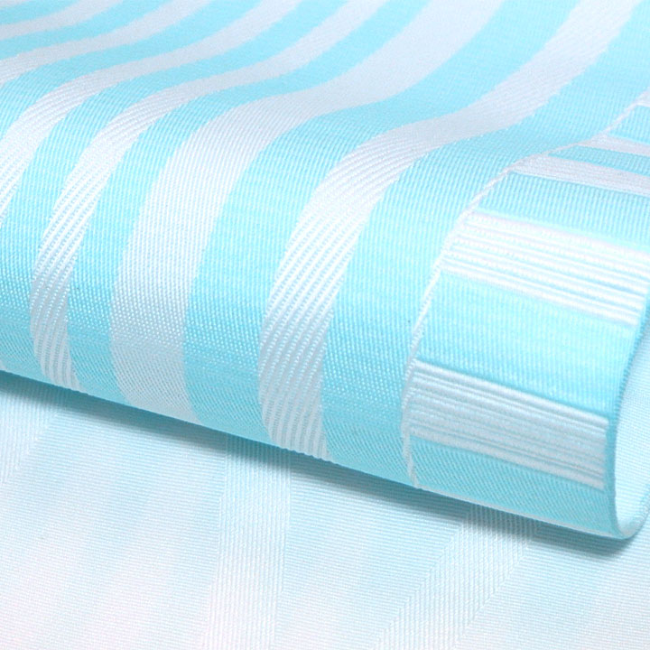 ポリエステル リバーシブル半幅帯【縞　水色・白】