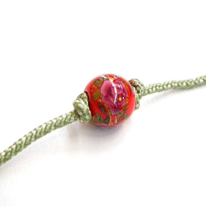 飾り紐【黄緑　トンボ玉】