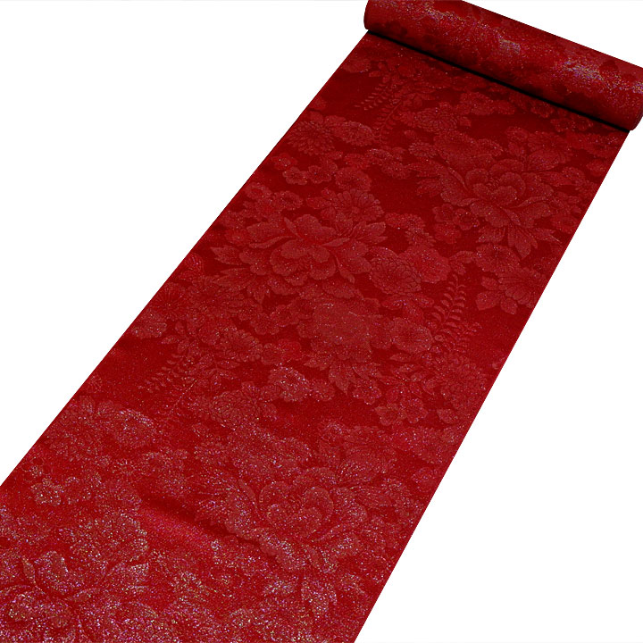 正絹 金通し地紋小紋反【赤　花模様】　