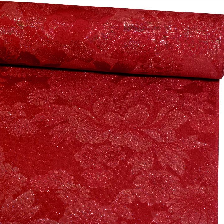 正絹 金通し地紋小紋反【赤　花模様】　