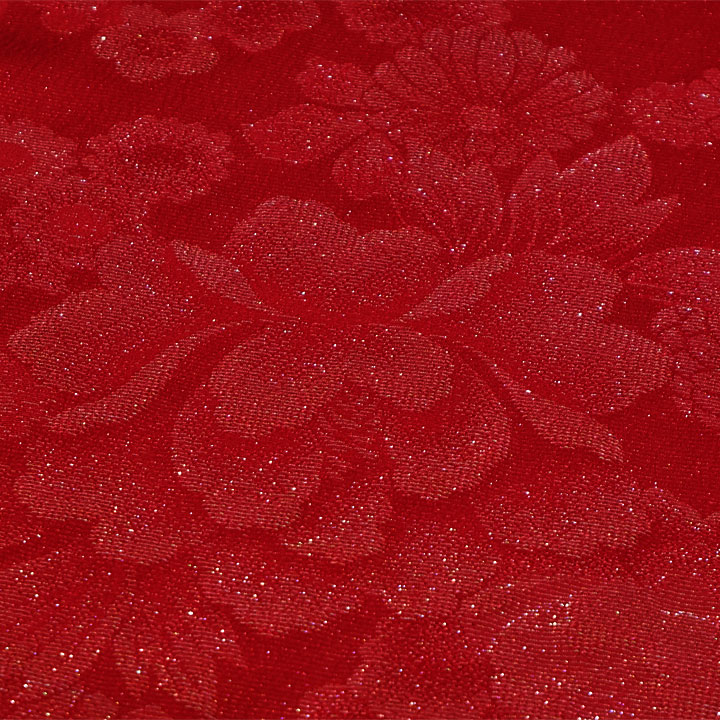 正絹 金通し地紋小紋反【赤　花模様】　