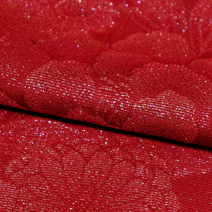 正絹 金通し地紋小紋反【赤　花模様】　