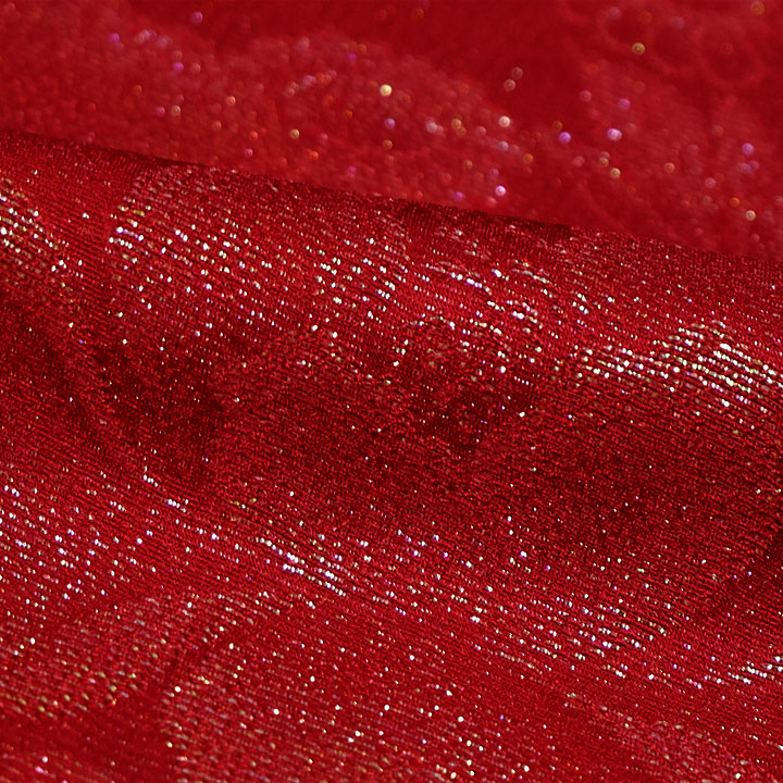 正絹 金通し地紋小紋反【赤　花模様】　