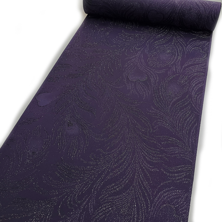 正絹 金通し地紋小紋反【紫　孔雀羽】　