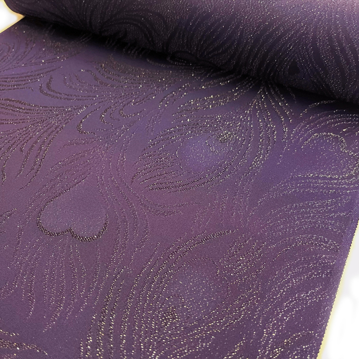 正絹 金通し地紋小紋反【紫　孔雀羽】　