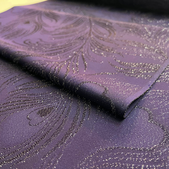 正絹 金通し地紋小紋反【紫　孔雀羽】　