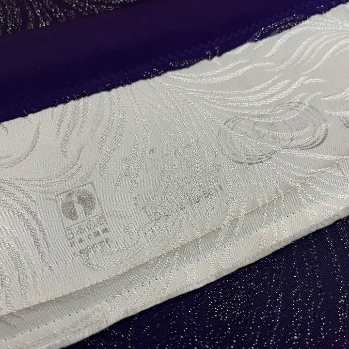 正絹 金通し地紋小紋反【紫　孔雀羽】　