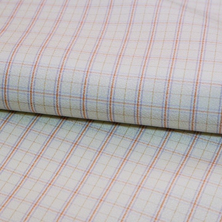 博多織 福絖織物 官兵衛格子 御召【オフホワイト 赤×パープル】