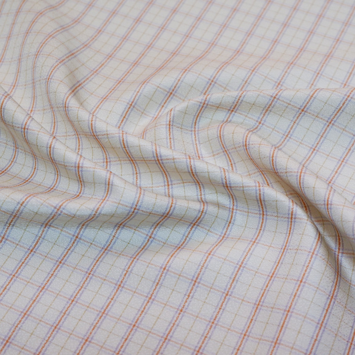 博多織 福絖織物 官兵衛格子 御召【オフホワイト 赤×パープル】