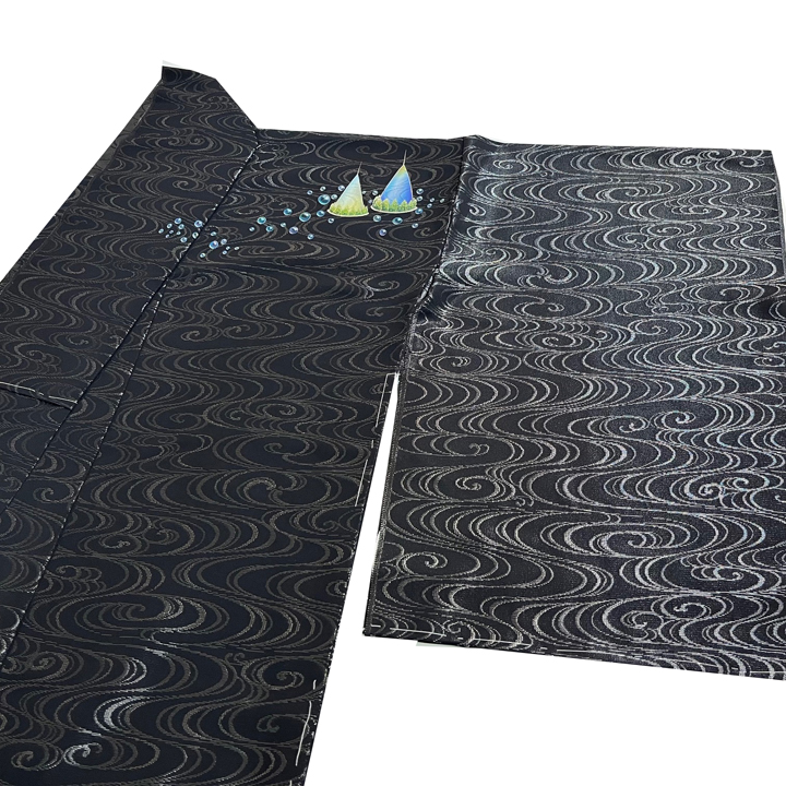 銀通し絹地 訪問着【流水に島】　