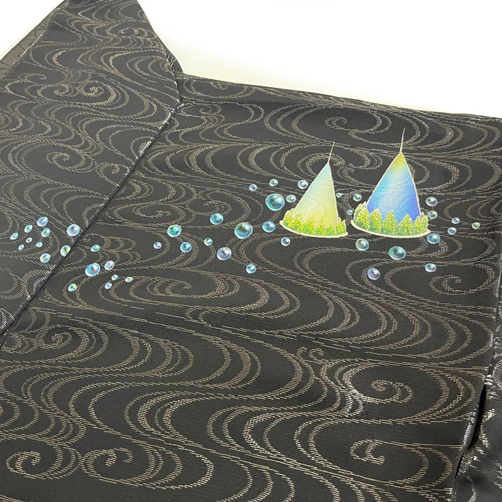 銀通し絹地 訪問着【流水に島】　