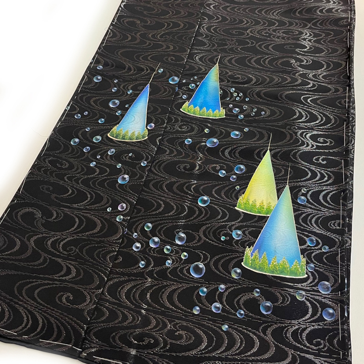 銀通し絹地 訪問着【流水に島】　