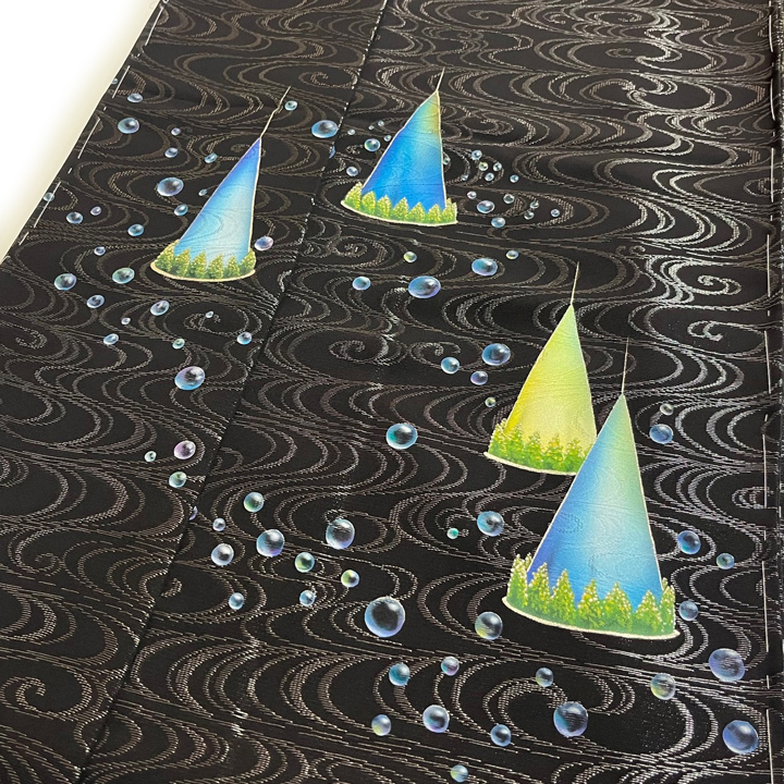 銀通し絹地 訪問着【流水に島】　