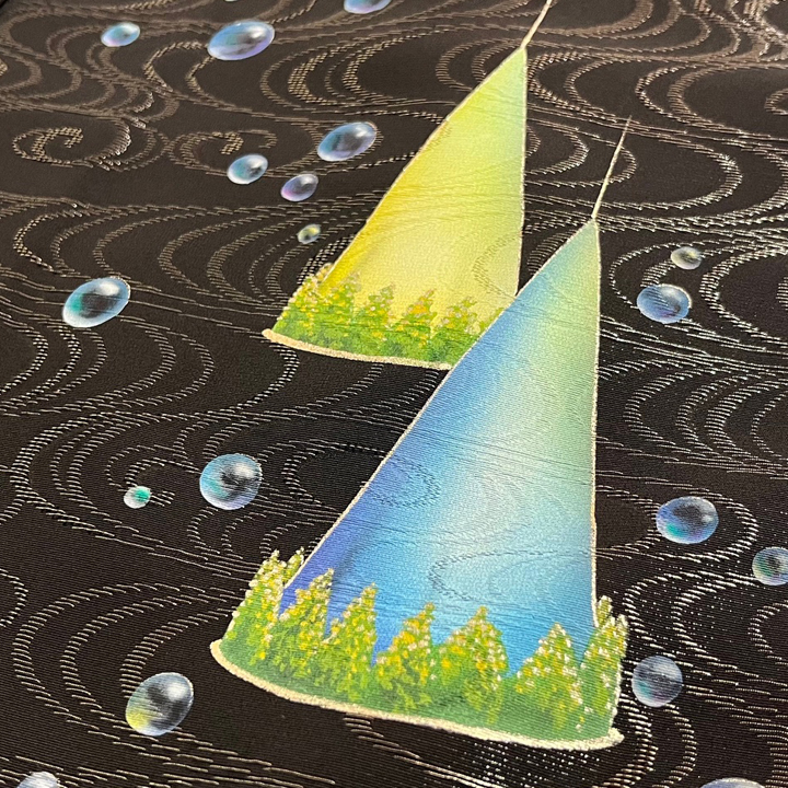 銀通し絹地 訪問着【流水に島】　