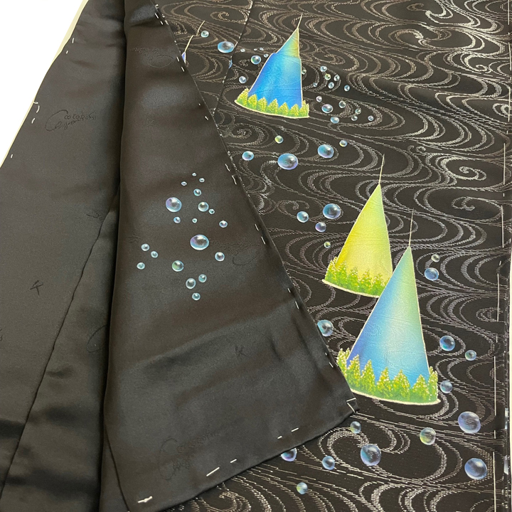 銀通し絹地 訪問着【流水に島】　