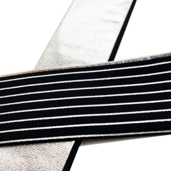 正絹 重ね衿【黒銀　縞】