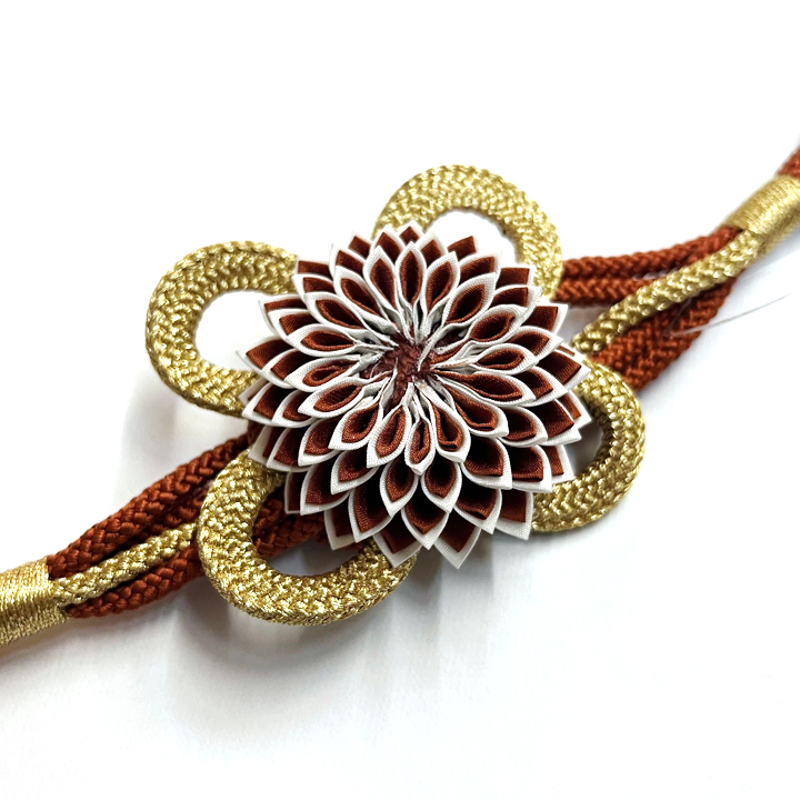 振袖用 飾り帯締め【ブラウン　花飾り】