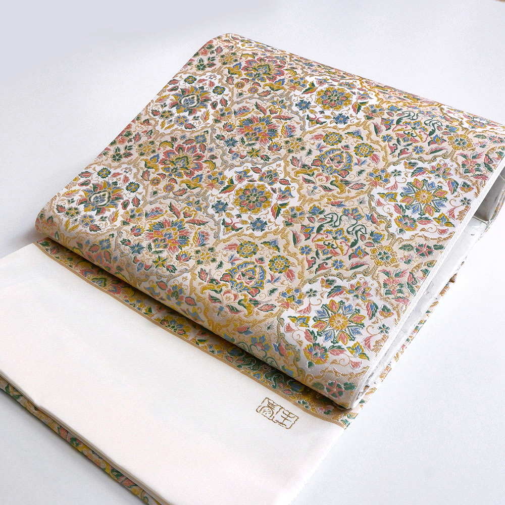 泰生織物　西陣織特選袋帯【白地華文】　