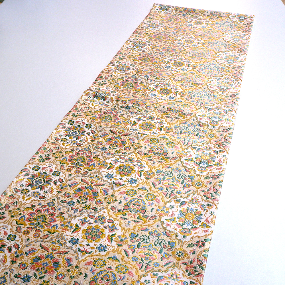 泰生織物　西陣織特選袋帯【白地華文】　