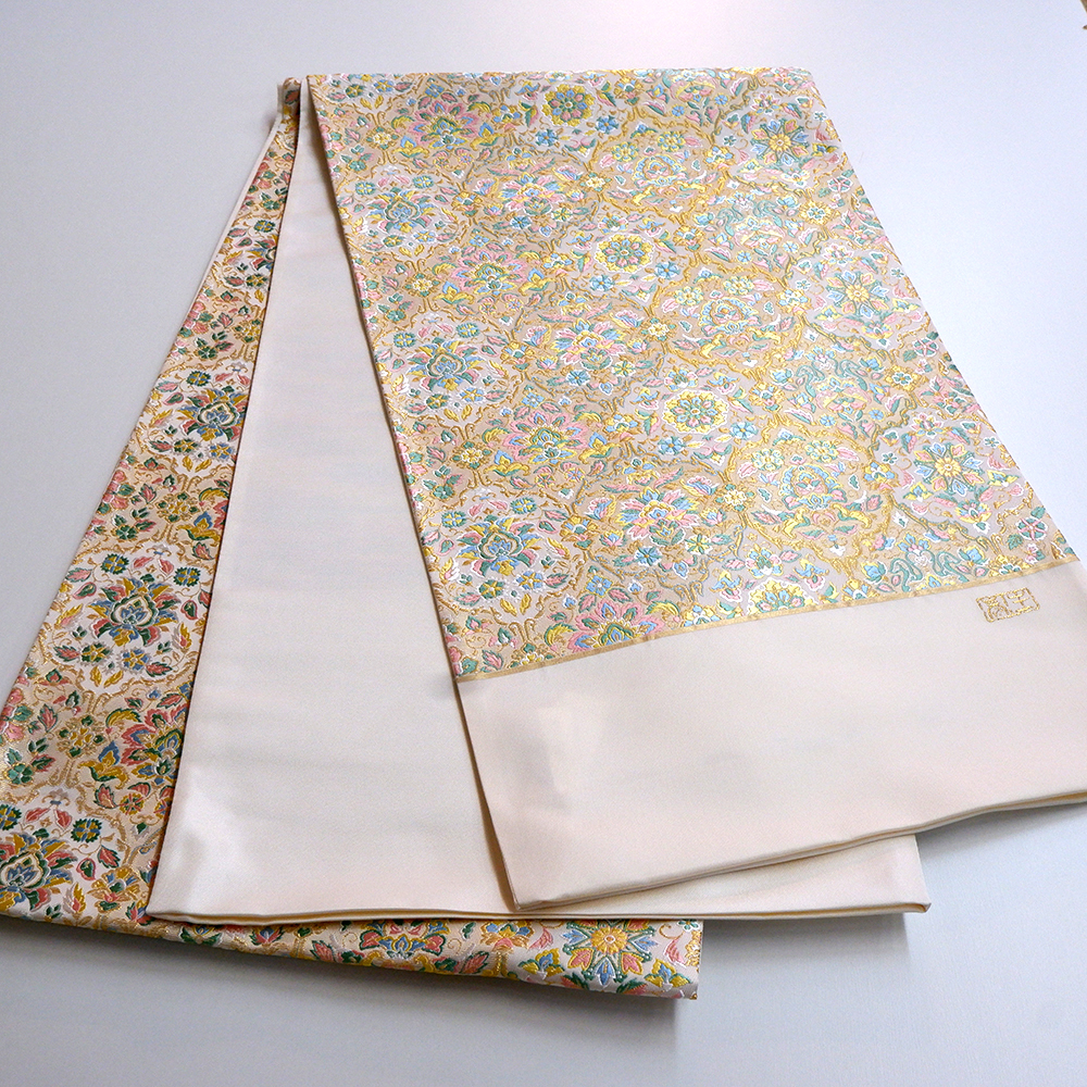 泰生織物　西陣織特選袋帯【白地華文】　