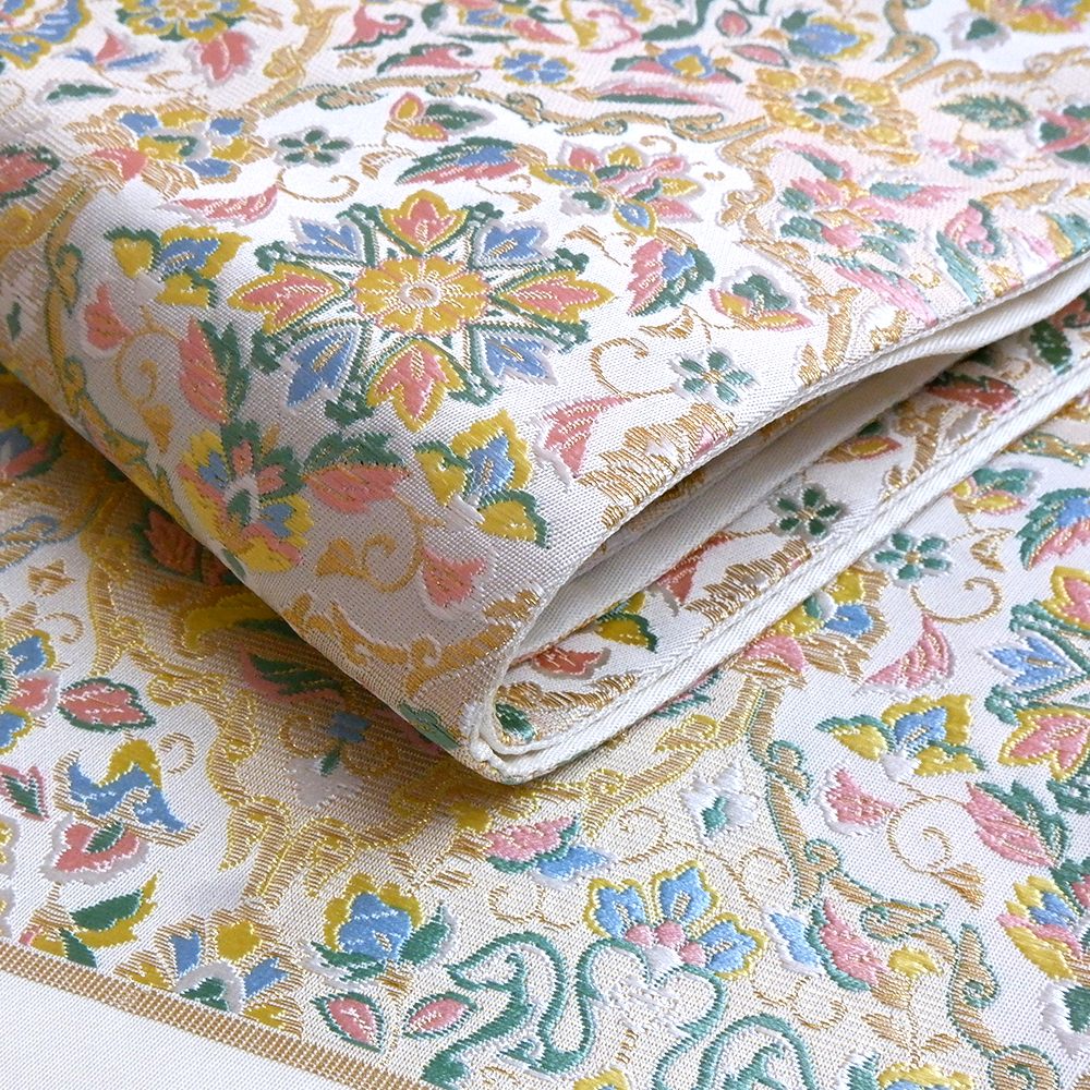 泰生織物　西陣織特選袋帯【白地華文】　