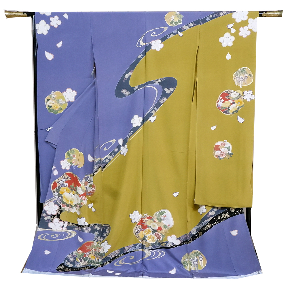 浜ちりめん　本染振袖【花貝合わせ