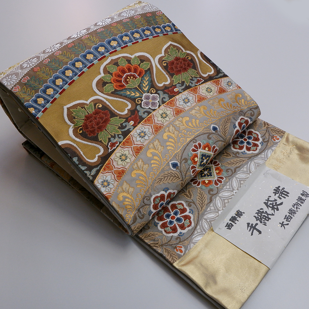 大西織物謹製　西陣織　手織袋帯【天平唐花秀文】