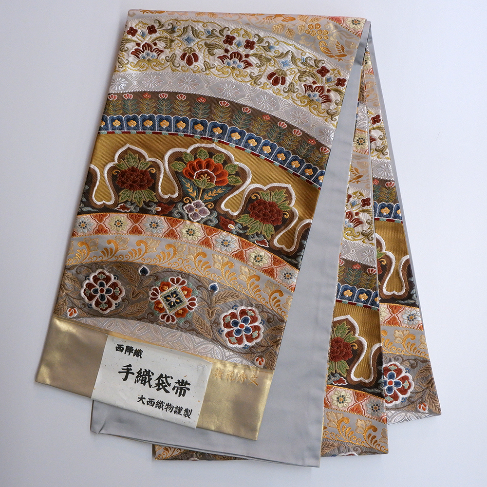 大西織物謹製　西陣織　手織袋帯【天平唐花秀文】