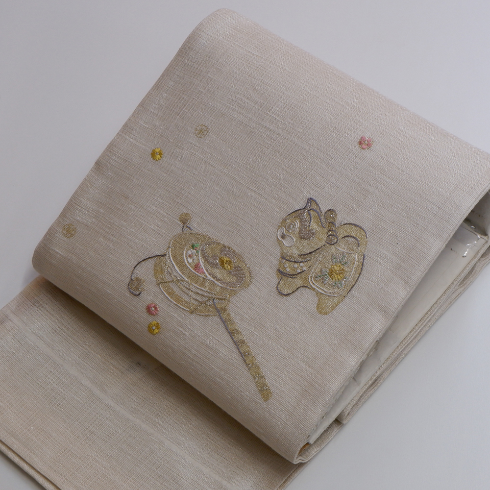 かつ鵬　一繍庵謹製　袋帯【でんでん太鼓と狛犬】