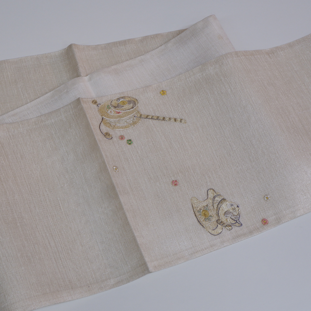 かつ鵬　一繍庵謹製　袋帯【でんでん太鼓と狛犬】