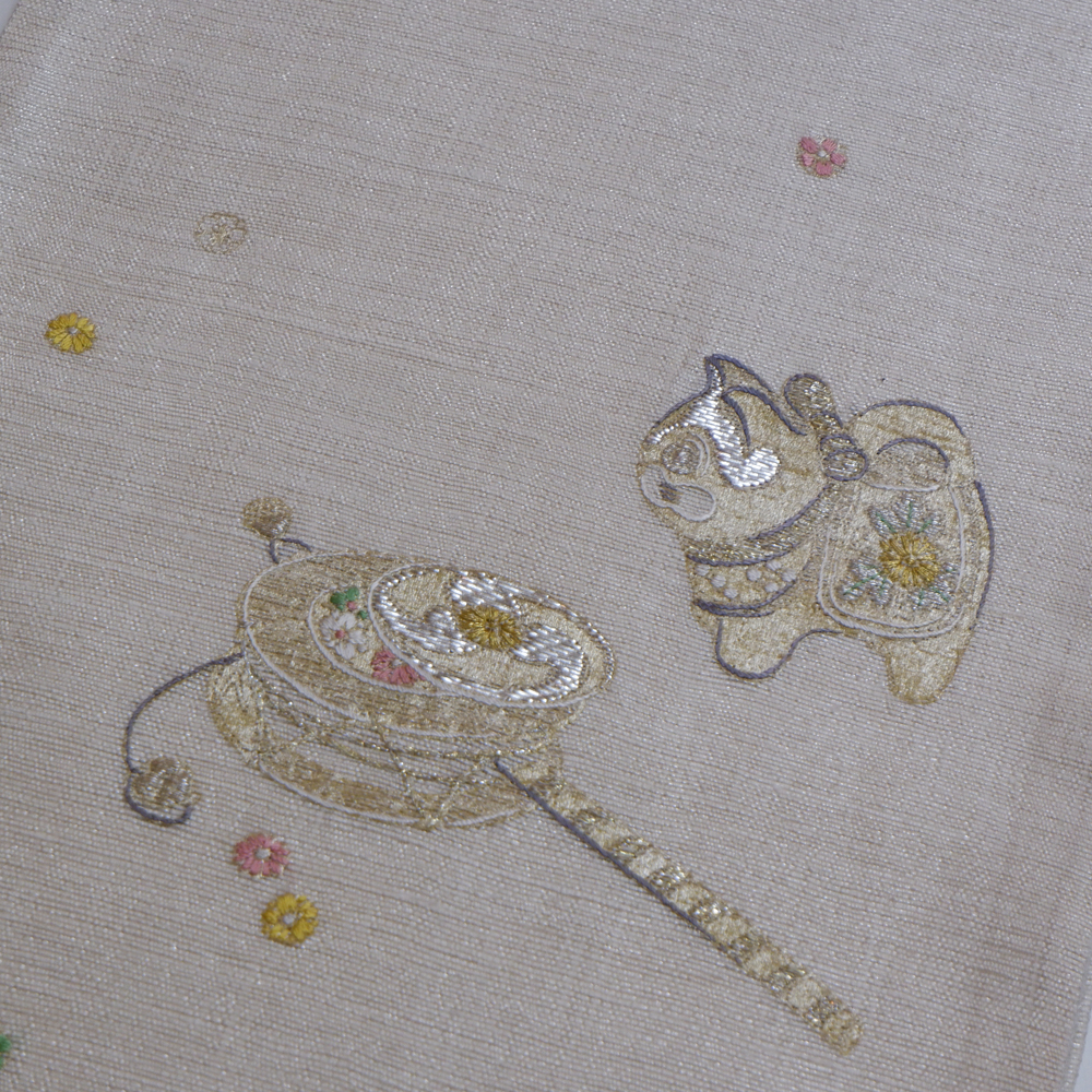 かつ鵬　一繍庵謹製　袋帯【でんでん太鼓と狛犬】