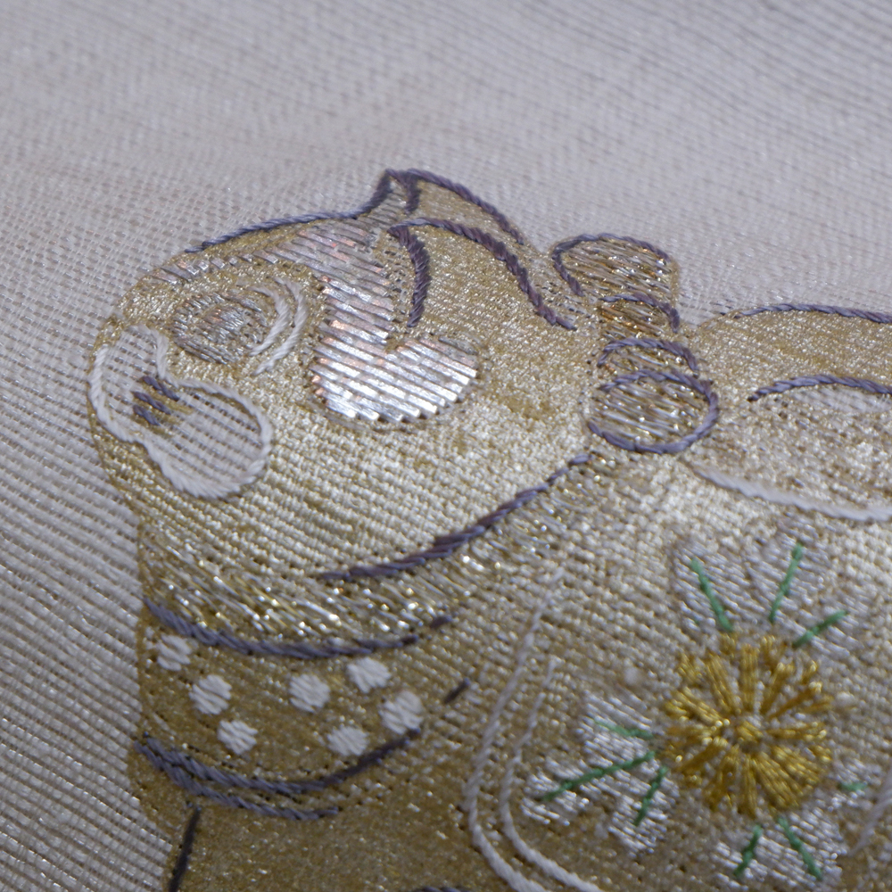 かつ鵬　一繍庵謹製　袋帯【でんでん太鼓と狛犬】