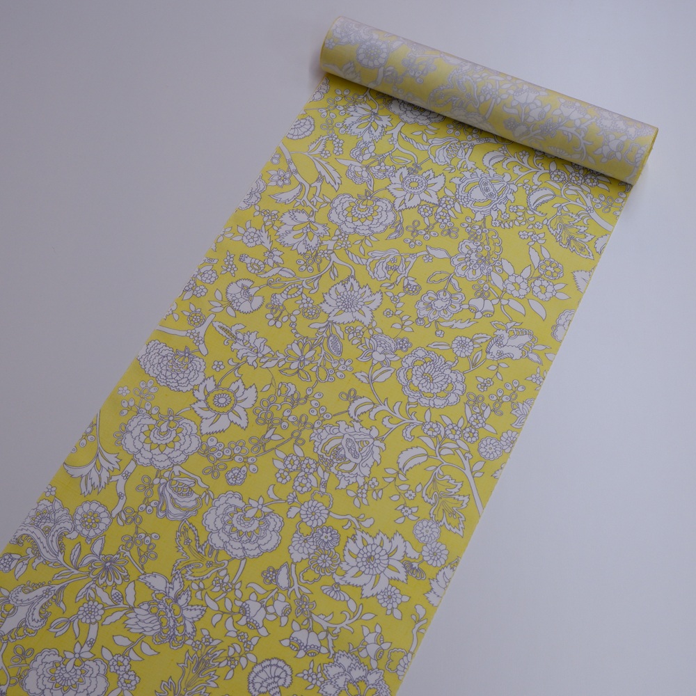 結城紬　型友禅着尺反【花々】