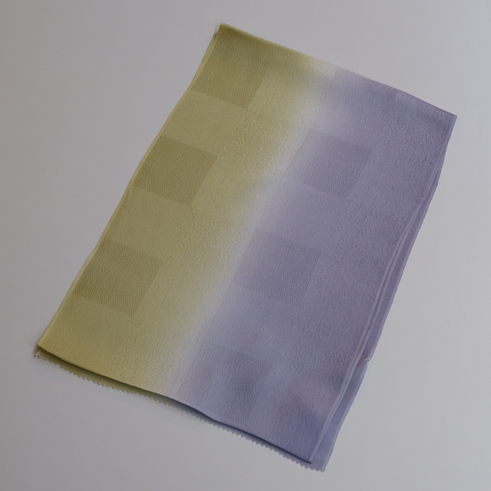 紐の渡敬謹製　正絹帯揚げ【黄緑×紫】