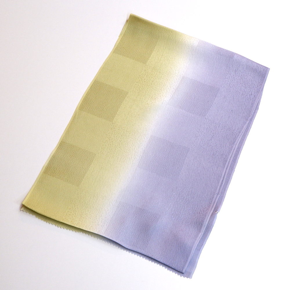 紐の渡敬謹製　正絹帯揚げ【黄緑×紫】