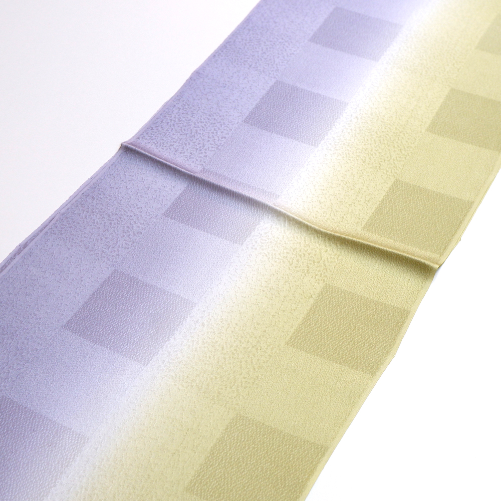 紐の渡敬謹製　正絹帯揚げ【黄緑×紫】