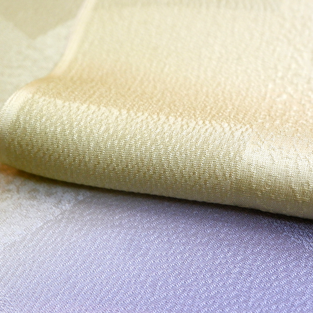 紐の渡敬謹製　正絹帯揚げ【黄緑×紫】