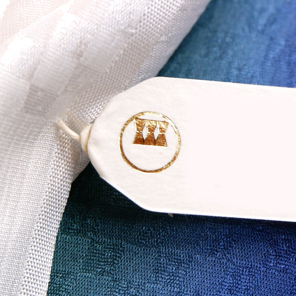 紐の渡敬謹製　正絹帯揚げ【濃青×深緑×白】